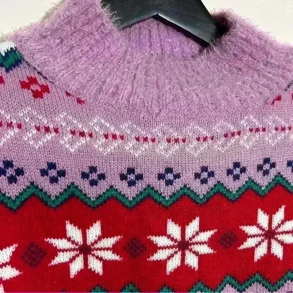 Women's Xmas Cropped Turtleneck Knitted Sweater Purple XXL NWT - Picture 5 of 8